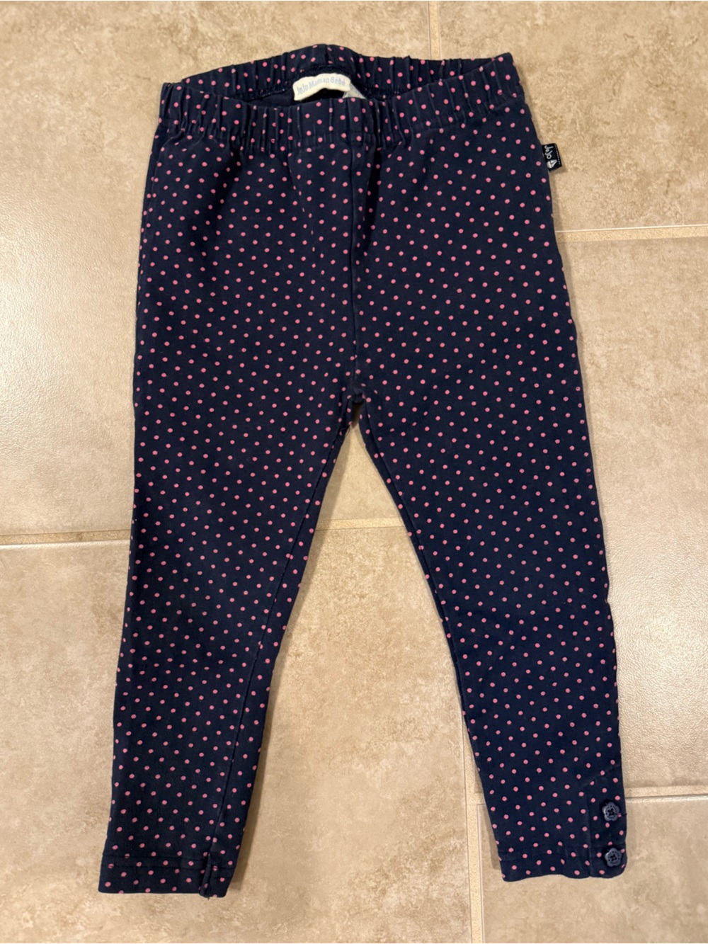 JoJo Maman Bebe Navy Leggings with Pink Polka Dots